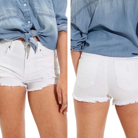 AMERICAN EAGLE High-Rise Shortie White Shorts Raw hems 18 (NWOT) - Picture 1 of 8